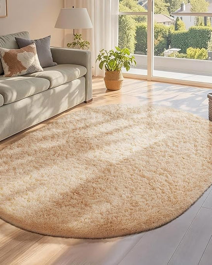 Ophanie 4x6 Oval Beige Rugs for Bedroom Living Room, Fluffy Fuzzy Furry Carpet, Plush Soft Shaggy Bedside Indoor Floor Area Rug for Kids Girls Boys Baby Teen Dorm Nursery Home Decor Aesthetic