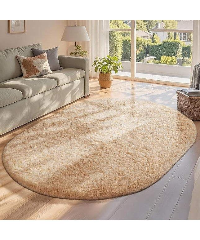 Ophanie 4x6 Oval Beige Rugs for Bedroom Living Room, Fluffy Fuzzy Furry Carpet, Plush Soft Shaggy Bedside Indoor Floor Area Rug for Kids Girls Boys Baby Teen Dorm Nursery Home Decor Aesthetic