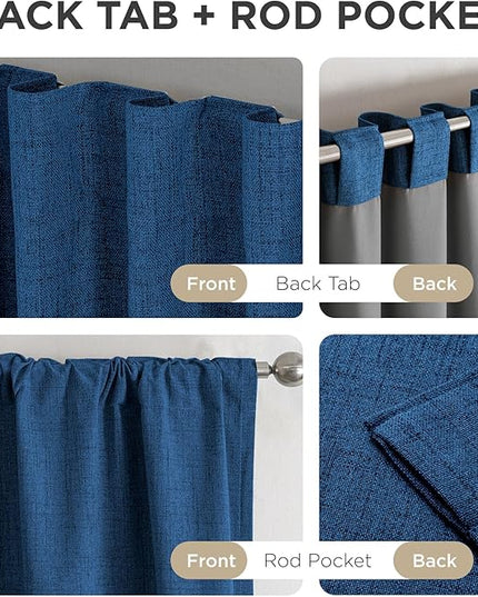 Joydeco Linen Blackout Curtains for Bedroom - 100% Light Blocking 1 Panels, Navy Blue Drapes 100" W x 120" L, Thermal Insulated Room Darkening Curtains for Living Room, Rod Pocket & Back Tabs