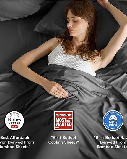 Bedsure King Size Sheets Set, Cooling Sheets for Hot Sleepers, Rayon Derived from Bamboo, Breathable & Soft, Deep Pocket Up to 16 Inches, Hotel Luxury Silky Bedding, Grey