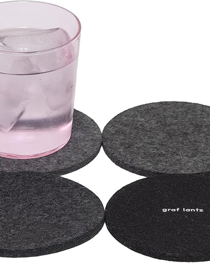 Graf Lantz - Bierfilzl Merino Wool Round Coasters Set of 4 - Greyscale (4" Circles) - Absorbs 30% of Weight - German Wool - Heat Resistant, Sustainable, & Reusable - Home Decor & Coffee Table Decor