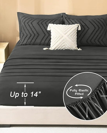 Litanika Dark Grey King Size Comforter Set with Sheets - 7 Pieces Bed in a Bag King Tufted Complete Bedding Sets with Comforter, Sheets, Pillowcases & Shams