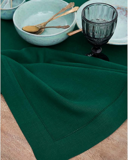 Solino Home Linen Placemats Set of 4 - Classic Hemstitch Rainforest Green Placemats 14 x 19 Inch - 100% Pure Linen Table Mats for Christmas, Holiday, Winter, New Year