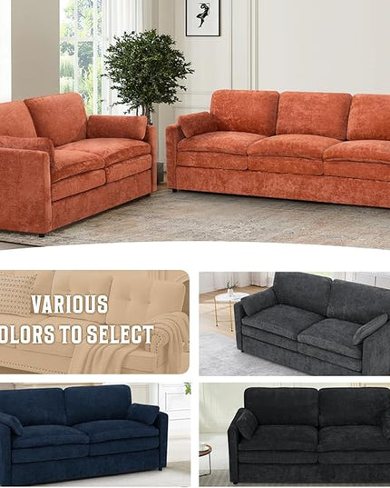 69" Chenille Modern Couch with Cozy & Soft Backrests, 2 Seats Sofa with 2 Extra Pillows, Comfy Upholstered Sofa with Thicker Cushions for Living Room, Office, Orange