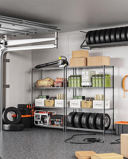 IZEUK 1400 LBS Garage Black Shelving Wide Storage Shelves 4 Tier Adjustable Heavy Duty Metal Wire Rack Standing Shelf Unit for Kitchen Office College Dorm Garage Warehouse 15.8" x 45.8"x 59.4"