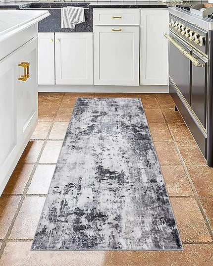 Modern Abstract Runner Rug 2x5 Washable Non Slip Stain Resistant Rug for Bedroom Living Room Non Shedding Low Pile Indoor Floor Cover,Grey