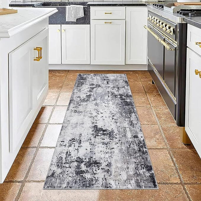 Modern Abstract Runner Rug 2x5 Washable Non Slip Stain Resistant Rug for Bedroom Living Room Non Shedding Low Pile Indoor Floor Cover,Grey