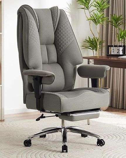 Big and Tall Office Chair with Footrest, PU Leather High Back Executive Office Chair 400lbs, Ergonomic Computer Chairs Lumbar Support for Heavy People (Mesh Grey)