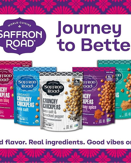 Saffron Road Roasted Bombay Spice Crunchy Chickpeas | High-Protein, Vegan, Gluten-Free, Non-GMO, Halal & Kosher Certified Snack | 5.4 oz Resealable Pouch | Pack of 6