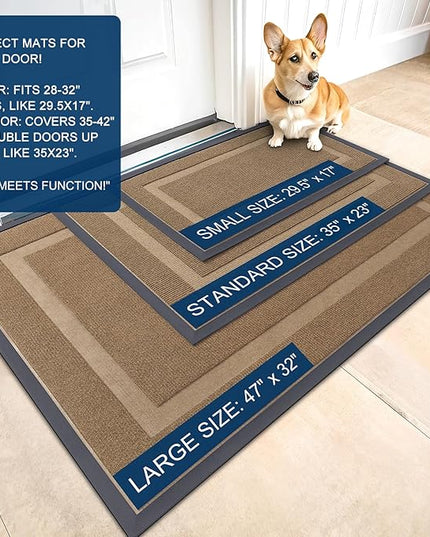 OLANLY Front Door Mat Indoor Outdoor Entrance, Waterproof All-Season, All-Weather Doormat, Sturdy Natural Rubber, Fade Resistant, Low Profile, Easy Clean Patio Porch Entryway Mat, 59x23, Light Borwn