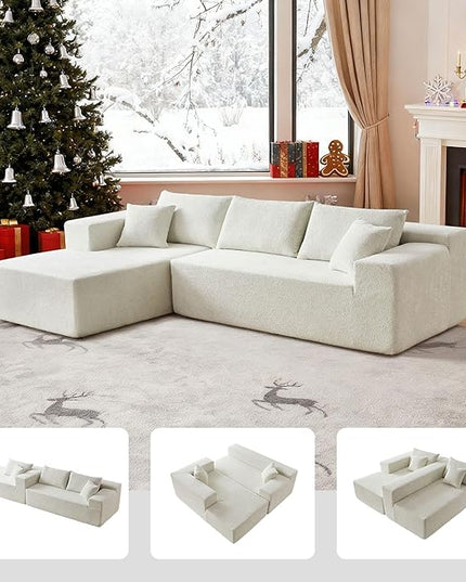 103.54'' Sectional Sofa, Raindrop Velvet Fabric L Shaped Sofa, 4 Seat Modern L Shape Couch with 2 Pillows Right Hand Lounge for Living Room, Office