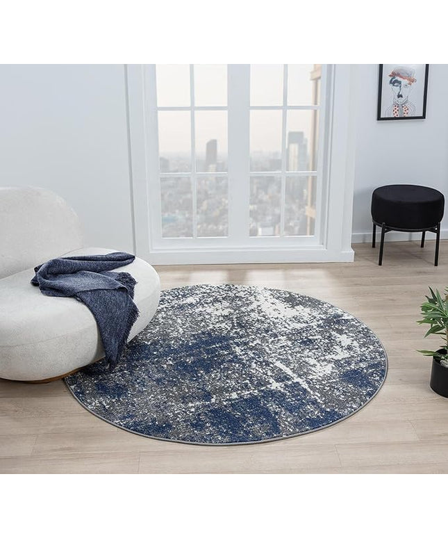 Keen Home Design Area Rugs - 10ft Round Non-Shedding, Abstract Rugs for Kitchen, Living Room, Bedroom, Dining Room, Entryway - Size: 10' Round, Navy/Grey/White