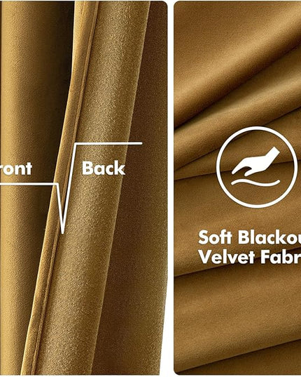MIULEE Velvet Curtains Gold Elegant Grommet Curtains Fall Thermal Insulated Soundproof Room Darkening Black Out Curtains/Drapes for Classical Living Room Bedroom Decor 52 x 108 Inch Set of 2