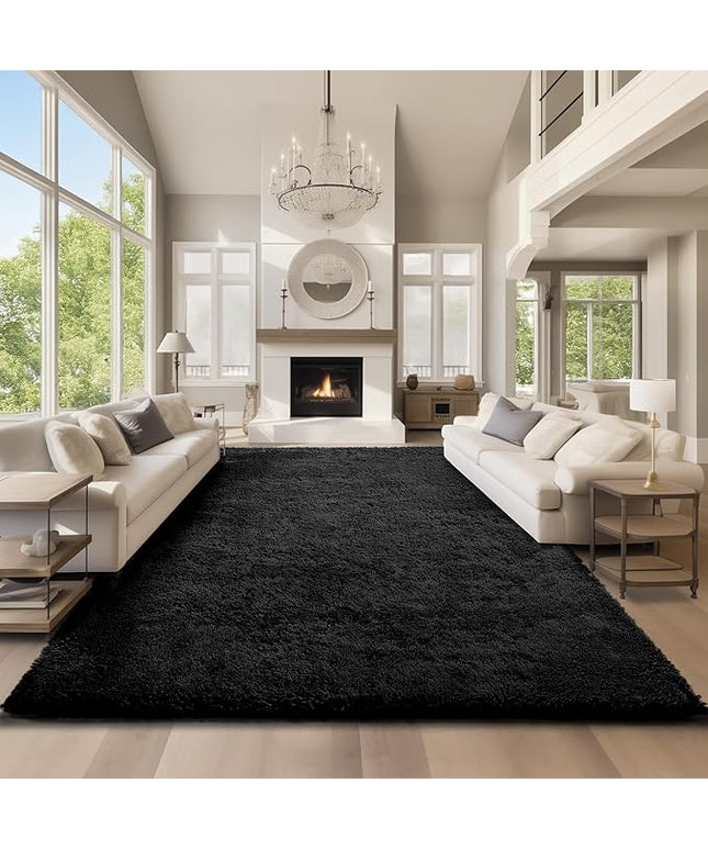 Ophanie Area Rugs 9x12 Living Room, Large Black Bedroom Carpet, Big Shag Indoor Thick Soft Nursery Rug, Fluffy Carpets for Boy and Girls Room Dorm Home Decor Aesthetic