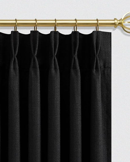 Linen Pinch Pleated Curtains Black 63 Inches Black Window Curtain for Kitchen, Short Small Light Filtering Bedroom Pleat Drapes Back Tab with Hooks Rings Privacy 2 Panels Set 40" W x 63" L