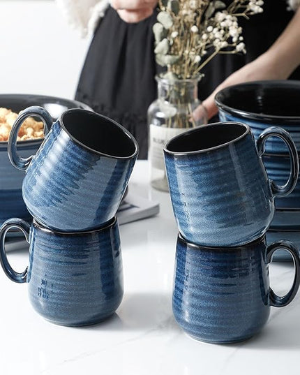 Hasense Small Coffee Mugs 8 oz, Ceramic Cappuccino Cups Set of 4, Espresso Mug with Handle for Latte, Tea, Milk and Mocha, Mini Cups for Gift, Dishwasher & Microwave Safe, Blue