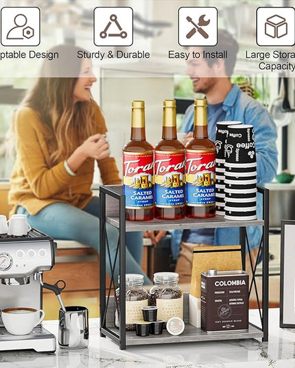 Giikin Coffee Bar Accessories, 2 Tier Spice Rack for Counter, Gray Kitchen Countertop Organizer (Grey, L)