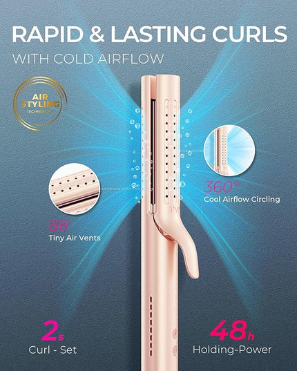 TYMO Airflow 2.0 Curling Iron Flat Iron - Hair Straightener and Curler 2 in 1, 1.25 Inch Curling Wand for Long Short Hair, Dual Voltage for Travel, 54 Million Ionic, Anti-Tangle, 5 Temps, Gold Blush
