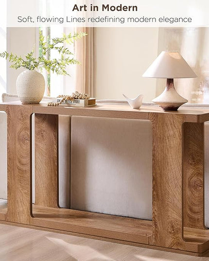 OKD 63 Inch Modern Entryway Console Table, 2-Tier Long Sofa Table Behind Couch with Curved Edge, Wood Farmhouse Narrow Entry Table for Hallway, Living Room, Foyer, Entrance, Light Tree Knot