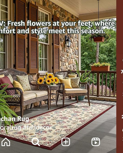jinchan Elora 3x10 Floral Runner Rug for Hallway Washable Runner Vintage Romance Christmas Design Non Slip Thin Indoor Floor Cover Low-Profile Throw Carpet for Entryway Bathroom Bedroom, Red/Beige