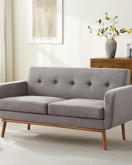 HUIMO Sofa Couch, Mid Century Modern Sofa with Solid Wood Frame, Button Tufted Couch for Bedroom, Living Room, Office, Apartment (Dark Grey, 60 inch)