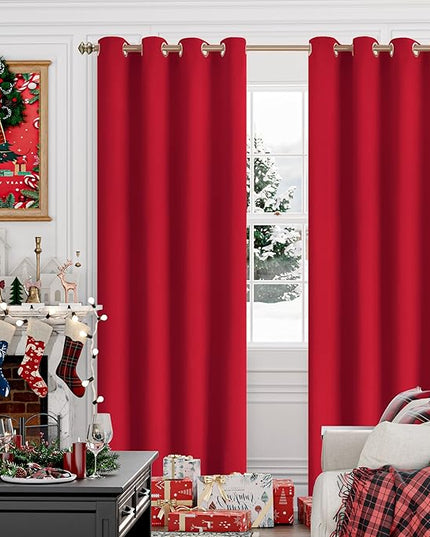 YoungsTex Red Blackout Curtains 84 Inch Length 2 Panels for Bedroom - Thermal Insulated Drapes with Grommet Room Darkening Privacy Christmas Decor for Living Room, 52 x 84 Inch