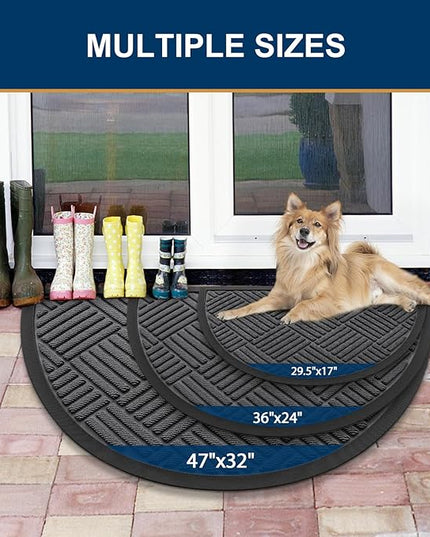 Smiry Half Circle Front Door Mat Outside Entrance,Heavy Duty Outdoor Indoor Natural Rubber Doormat,Non Slip,Trap Dirt and Moisture,Easy Clean,Low Profile Patio Porch Entryway Mat,29.5x17, Light Grey
