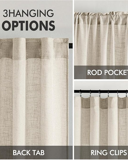 MIULEE Cream Linen Curtains 63 Inch Length 2 Panels for Bedroom Living Room, Soft Linen Textured Window Drapes Semi Sheer Light Filtering Back Tab Rod Pocket Farmhouse Modern Burlap Look Decor