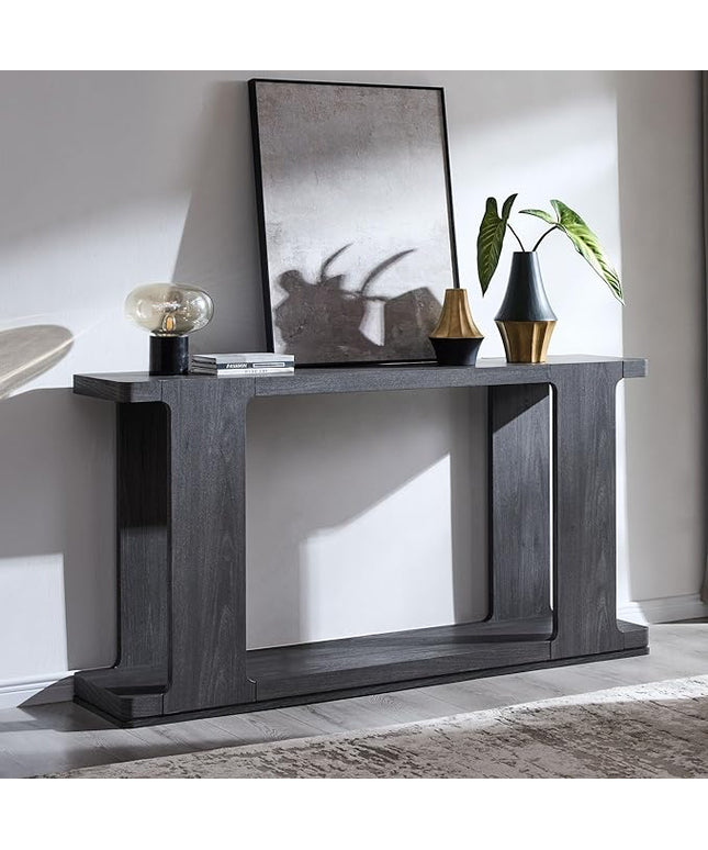 OKD 63 Inch Modern Entryway Console Table, 2-Tier Long Sofa Table Behind Couch with Curved Edge, Wood Farmhouse Narrow Entry Table for Hallway, Living Room, Foyer, Entrance, Dark Alder