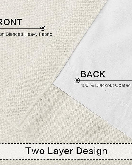 Pinch Pleated Linen Blackout Curtains 84 Inches Long - 100% Black Out Curtain for Bedroom Living Room, Thermal Insulated Pinch Pleat Double Layer Room Darkening Drapes with Hooks, Natural, 2 Panels