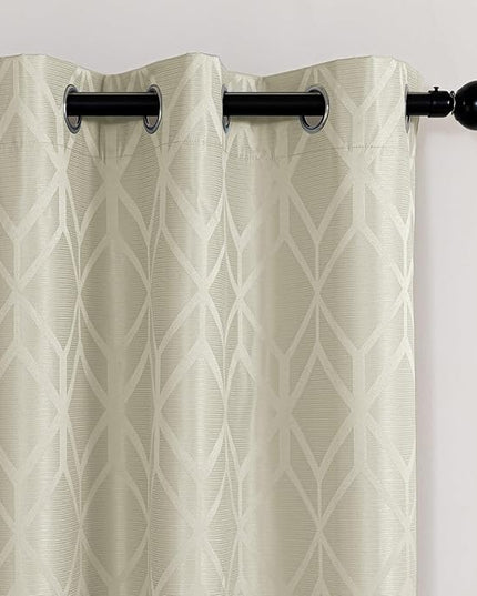 Amazon Basics Jacquard 2-Piece 100% Blackout Curtains, Living Room and Bedroom Drapes, Thermal Insulated Window Treatment, 42"x84", Beige