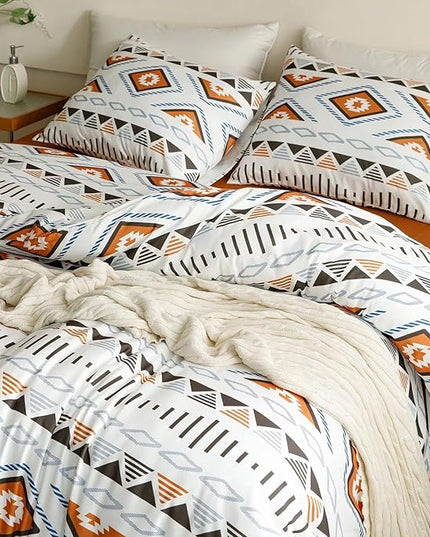 Luxlovery Beige Aztec Comforter Set King Boho Geometric Bedding Comforter Set American Farmhouse Tribal Ethnic Blanket Quilts Western 3pcs Comforter Set King Size