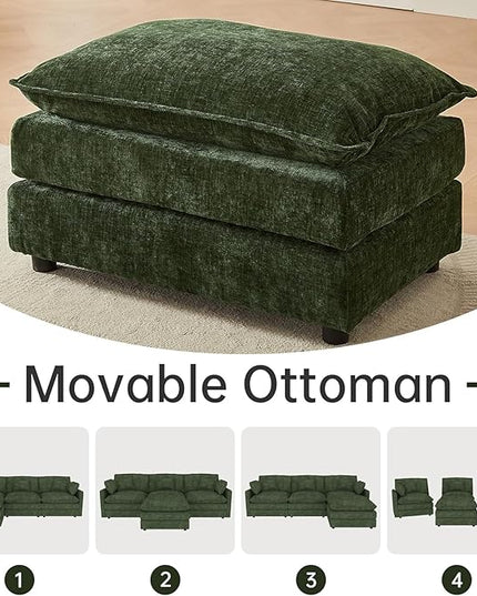 Modular Sectional Sofa, 112.2 Inch L Shaped Couch Set with Armrests, 3-Seater Comfy Cloud Couches with Movable Ottoman for Living Room Apartment, Green Sofa