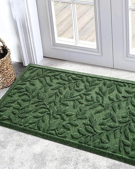 Bulijojo Sturdy Front Entrance Doormats,Durable Heavy Duty Welcome Mat,Thick Absorbent Natural Rubber Non Slip Mat,Easy Clean Entryway Mat 17x30 Inch Leaves Green