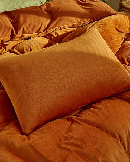 Luxlovery Burnt Orange Fluffy Comforter Cal King Rust Caramel Velvet Bedding Comforter Sets Flannel Winter Sherpa Micromink Blanket Quilts Warm Comfy Soft Bedding Comforter Set