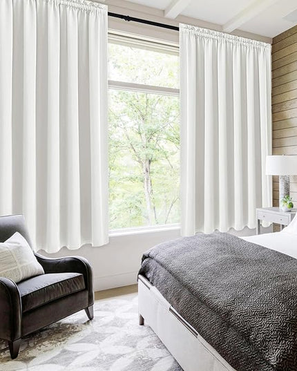 DWCN Blackout Curtains for Living Room Thermal Insulated, Energy Saving & Noise Reducing Bedroom Curtains, Ivory, W 70x L 63 Inch, Set of 2 Rod Pocket Curtain Panels