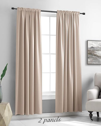 DONREN Warm Taupe Window Treatment Thermal Insulated Rod Pocket Blackout Curtains/Drapes for Bedroom(Rose Tan,Set of 2 Panels,42 by 84 Inch Length)