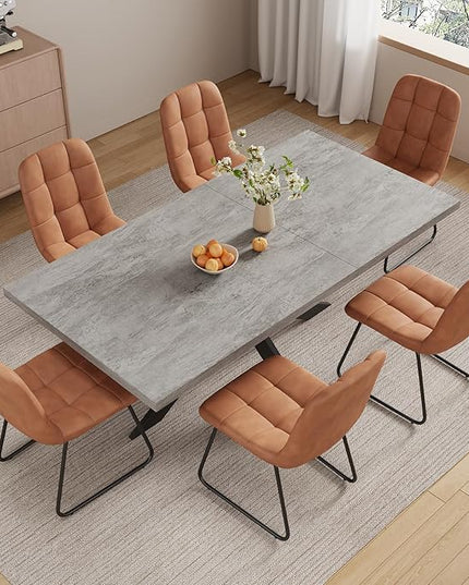 ZckyCine 7-Piece Dining Table Set, 6-Person Modern Rectangular Wooden Expandable Dining Table and 6-Person Leather Dining Chairs, 6-Person Kitchen Table and Chairs, Perfect for Kitchen Dining