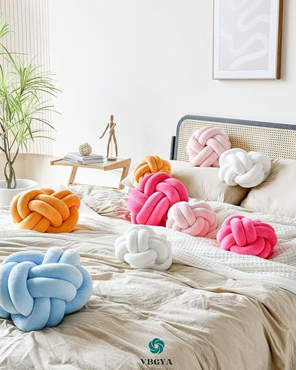 Knot Pillow Ball, Soft Decorative Throw Pillows, 11 Inch Round Plush Knotted Cushion Light Pink, Modern Home Decor for Bedroom, Sofa, Couch