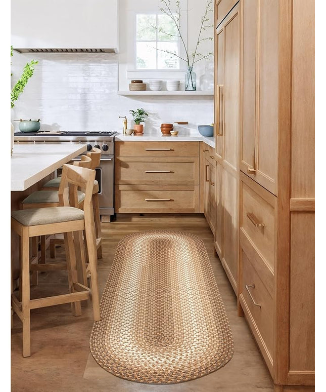 Tranquility TQ52 Natural 2' x 8' Runner- Braided Area Rug, Home Decor, Floor Mat or Bedroom Rug - Easy Care, Ideal for High Traffic Areas in Hallway and Living Room - Made in USA