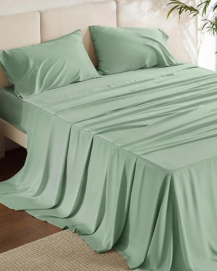 Bedsure King Size Sheets Set, Cooling Sheets for Hot Sleepers, Rayon Derived from Bamboo, Breathable & Soft, Deep Pocket Up to 16 Inches, Hotel Luxury Silky Bedding, Sage Green