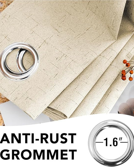 H.VERSAILTEX 100% Blackout Curtains for Bedroom Thermal Insulated Linen Textured Curtains Heat and Full Light Blocking Drapes Living Room Curtains 2 Panel Sets, Bleached Sand, 52x45 Inch