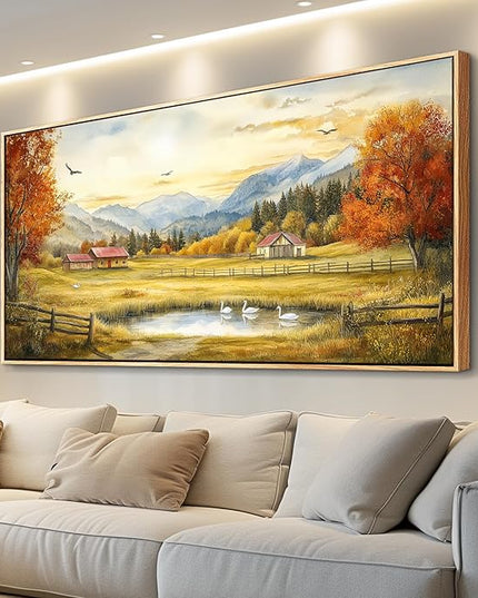 PHAOHUAXM Large Wall Art For Living Room Canvas Wall Decor For Farmhouse Office Decoration Bedroom Ink-Wash Landscape Paintings Wood Framed Printing Dining Room Kitchen Modern Home Decor 24"X48"