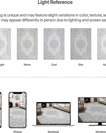 ReaLife Rugs Machine Washable Area Rug Runner - Living Room Bedroom Bathroom Kitchen Entryway Office - Padded Low Pile Stain Resistant Premium - Boho Farmhouse Vintage - Paige - Ivory 2'6" x 8'
