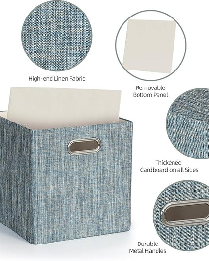 Posprica Storage Basket Bins,11×11×11 Foldable Storage Cube Boxes Fabric Drawer for Closet Shelf Cabinet Bookcase - Set of 4,Teal