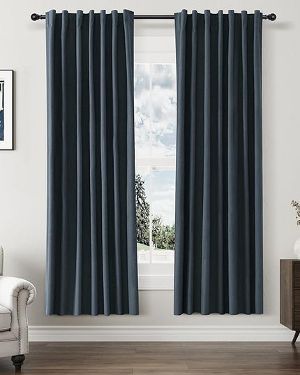 Guken 100% Blackout Linen Curtains 72 Inch Length 2 Panels Set for Living Room Bedroom Back Tab Thermal Insulated Black Out Linen Drapes Room Darkening Window Curtains,Vintage Blue