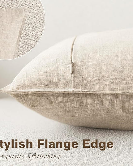 Foindtower Pack of 2, Decorative Linen Soild Throw Pillow Covers Soft Accent Lumbar Cushion Case Boho Farmhouse Neutral Pillowcase for Couch Sofa Bed Living Room Home Decor 12 x 20 Inch Natural Beige