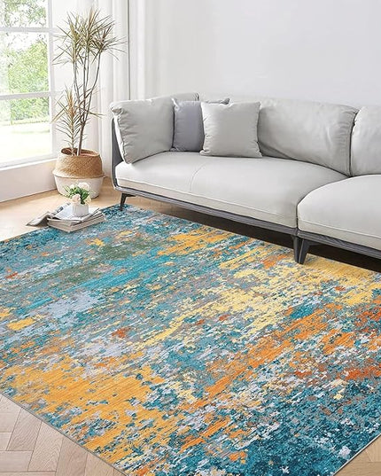 Modern Abstract Rug 3x5 Washable Rug Non Slip Stain Resistant for Bedroom Living Room Non Shedding Low Pile Indoor Floor Cover,Multi Color