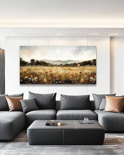 KELIYUAN Canvas Wall Art For Kitchen Dining Room Vintage Decor, Lawn Paintings With Flowers Wall Decor Prints Home Office Living Room Bedroom Decoration Home Decor, Can Be Hung Directly 20 "X 40"