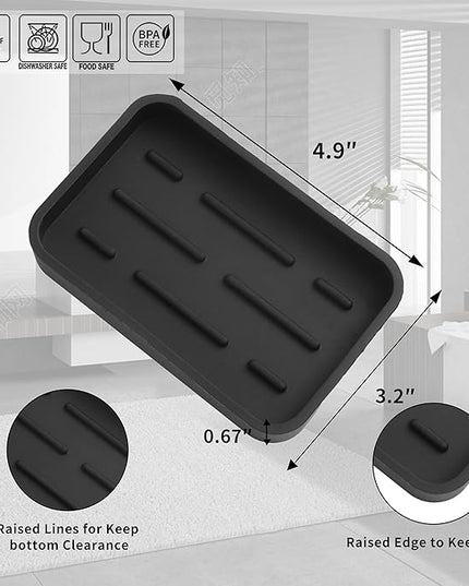 Silicone Kitchen Sink Organizer Tray for Multiple Usage,Easy Clean Sponges Holder for Kitchen Bathroom Counter or Sink,Dish Soap Dispenser,Scrubber,Bottle,Cup Black 4.9”x 3.2”